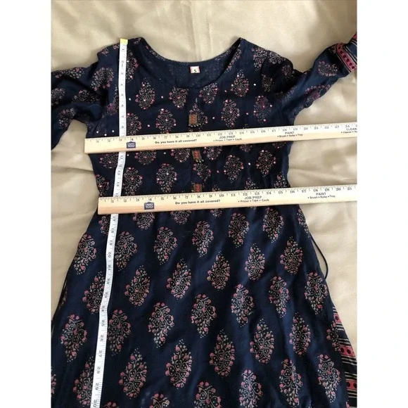 Ladies Printed Cotton Palazzo Suit Small Embellished Beads Missing Maxi Dress - Picture 9 of 13